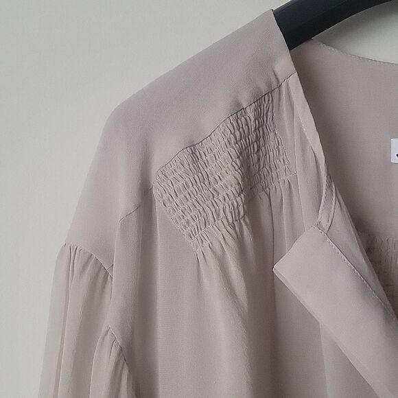 NWT Jeunesse Silk XS Gray Blouse Coquette Long Romantic Chiffon Sheer Modest - Picture 4 of 14